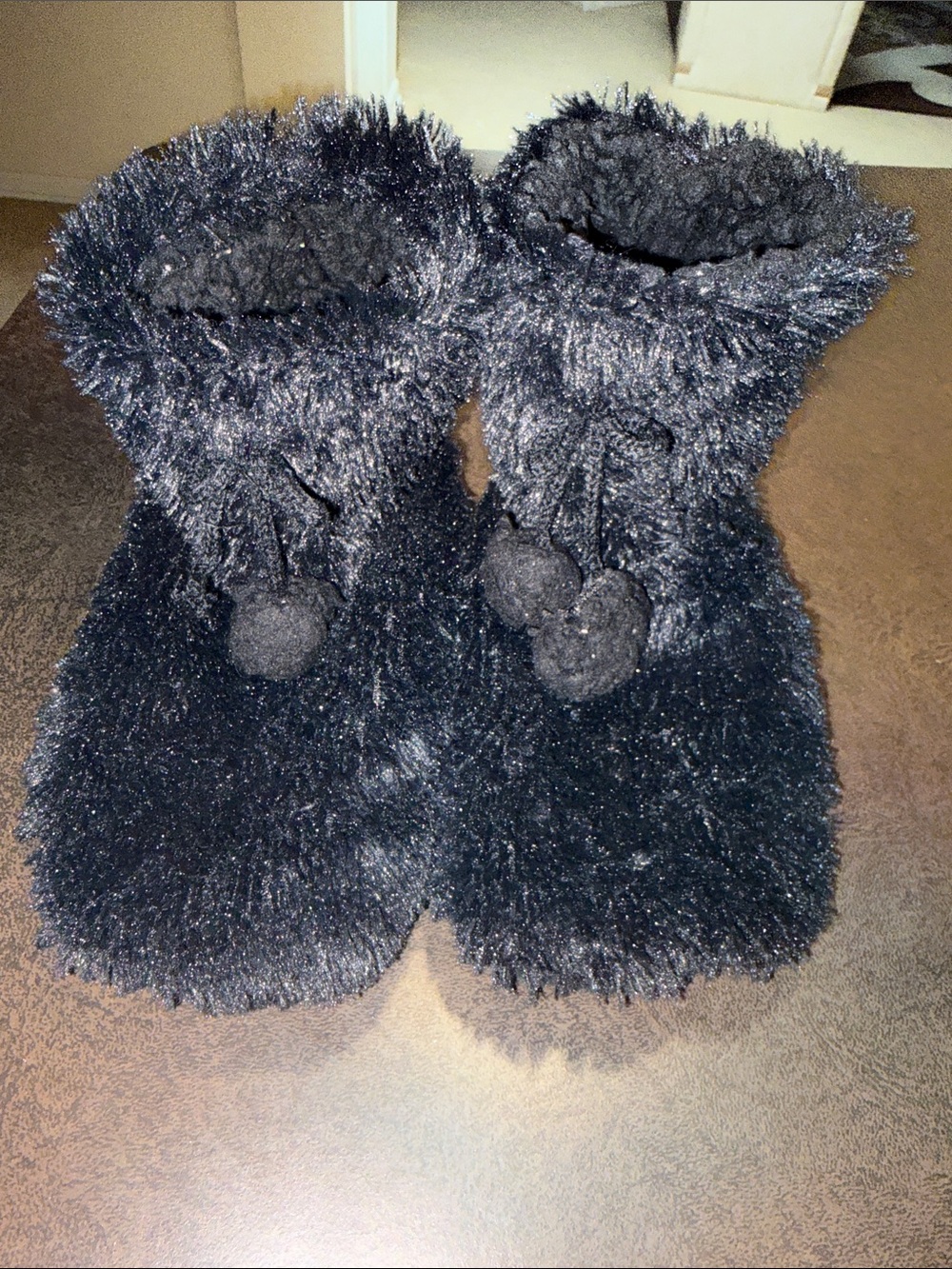 Plush Fuzzy Pom-Pom Slipper Boots - Black - Picture 1 of 8